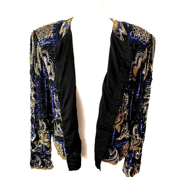 L‎ Vintage 80s Brilliante By J.A. Bedazzled Sequined Beaded Statement Fun Jacket - Picture 5 of 7
